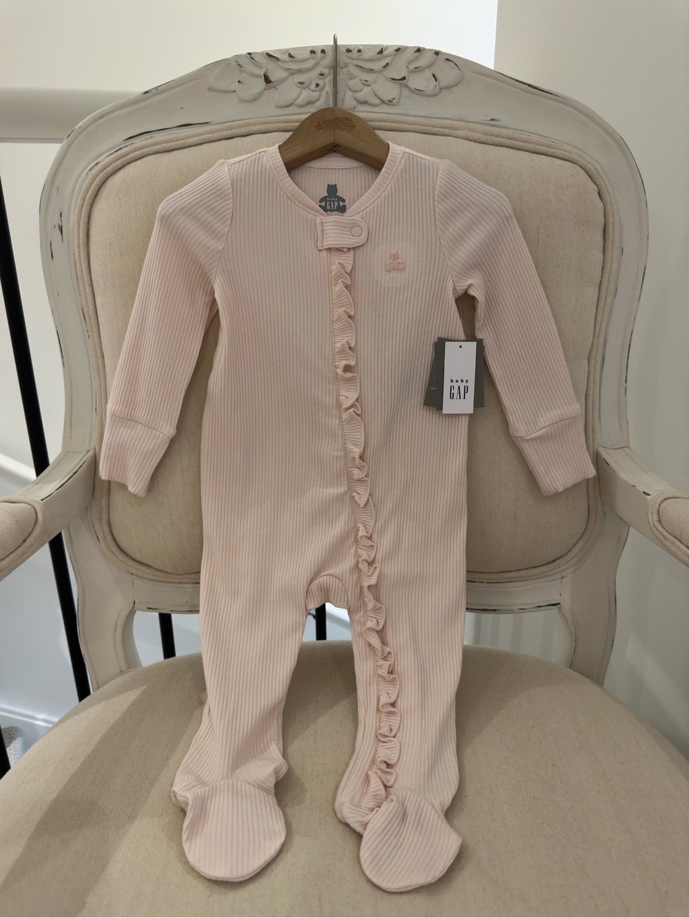 🩰 6~9 Mth Baby First Favorites TinyRib Ballet Pink Ruffled Footed One-Piece NWT